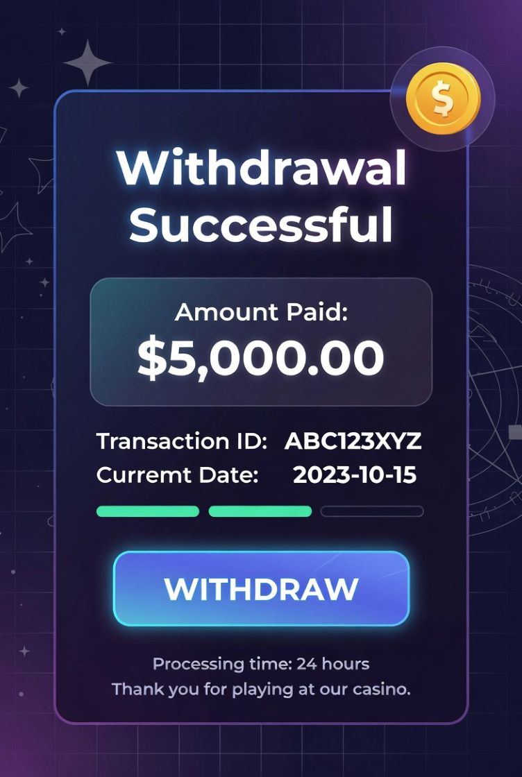 casino payout screen showing successful withdrawal